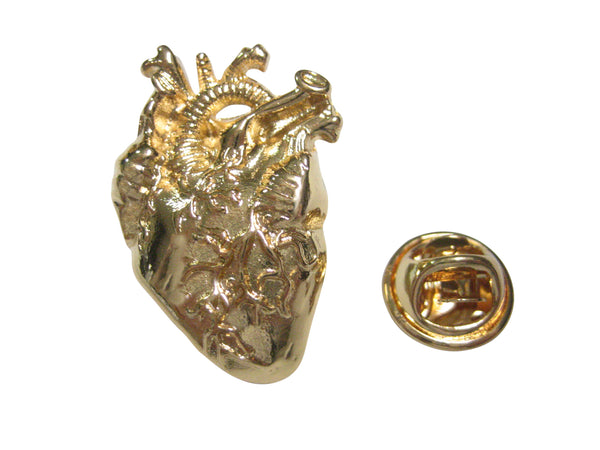 Gold Toned Large Anatomical Heart Lapel Pin