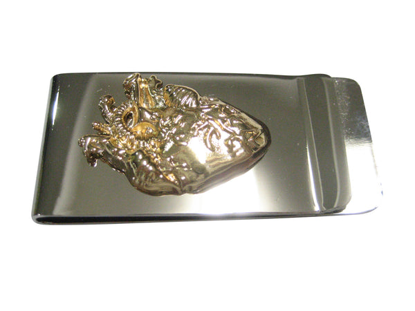 Gold Toned Large Anatomical Heart Money Clip