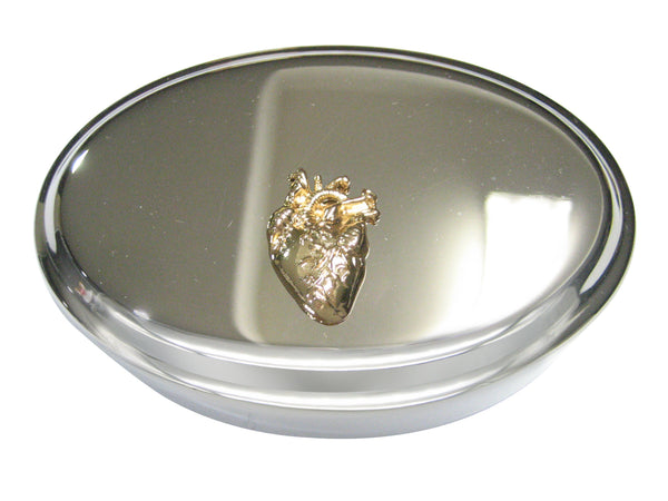 Gold Toned Large Anatomical Heart Oval Trinket Jewelry Box