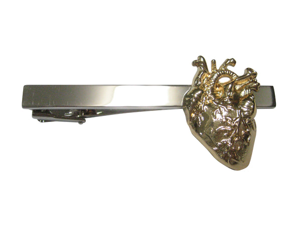 Gold Toned Large Anatomical Heart Tie Clip