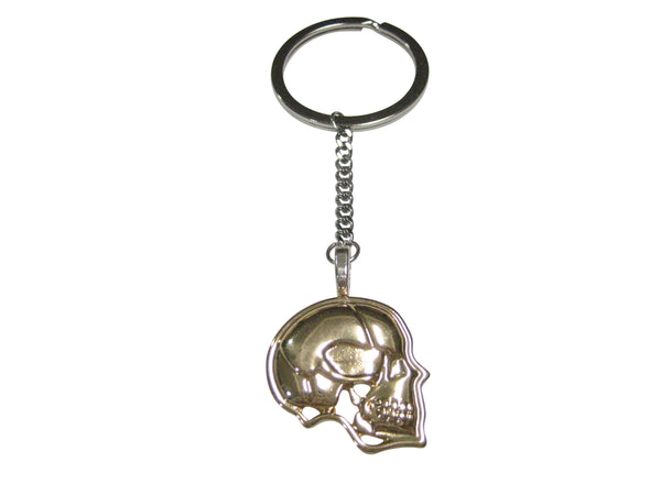 Gold Toned Large Anatomy Skull Pendant Keychain