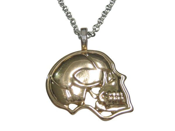 Gold Toned Large Anatomy Skull Pendant Necklace