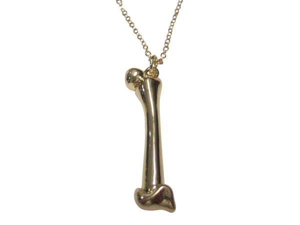 Gold Toned Medical Anatomy Femur Bone Pendant Necklace
