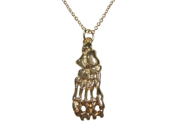 Gold Toned Medical Podiatrist Anatomical Foot Skeleton Pendant Necklace