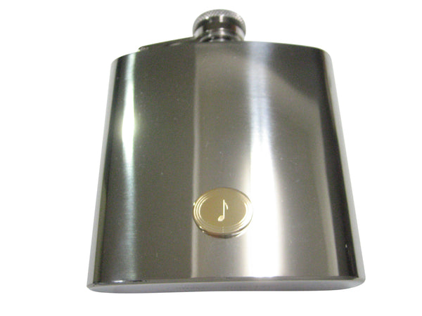 Gold Toned Oval Etched Single Quaver Musical Note 6oz Flask