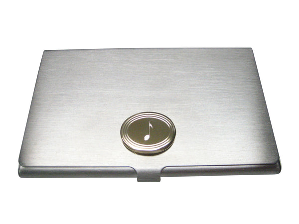 Gold Toned Oval Etched Single Quaver Musical Note Business Card Holder