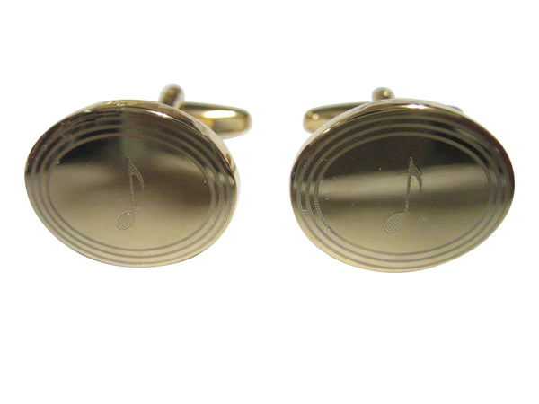 Gold Toned Oval Etched Single Quaver Musical Note Cufflinks