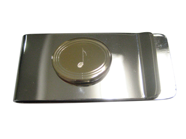 Gold Toned Oval Etched Single Quaver Musical Note Money Clip