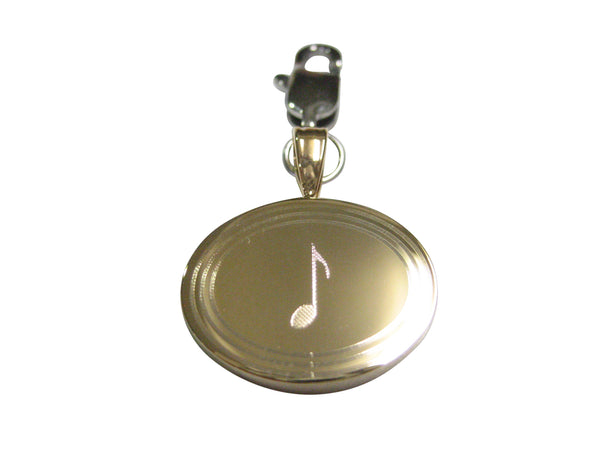 Gold Toned Oval Etched Single Quaver Musical Note Pendant Zipper Pull Charm