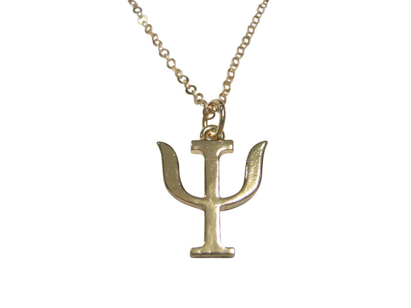 Gold Toned Psi Psychology Symbol Pendant Necklace