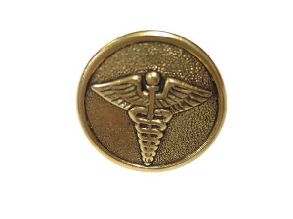 Gold Toned Round Medical Caduceus Symbol Adjustable Size Fashion Ring