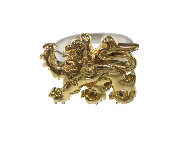 Gold Toned Shiny Scottish Heraldic Lion Adjustable Size Fashion Ring