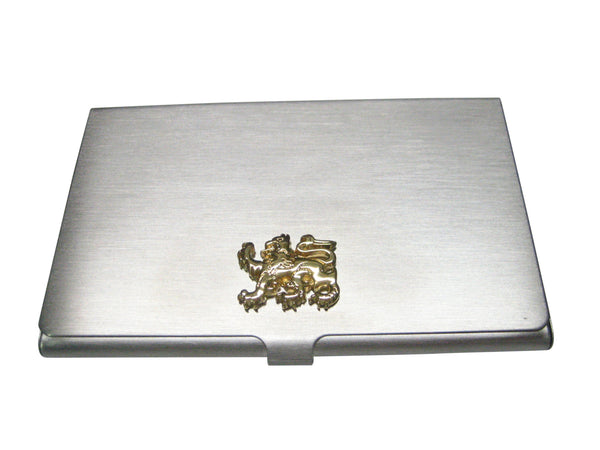 Gold Toned Shiny Scottish Heraldic Lion Business Card Holder
