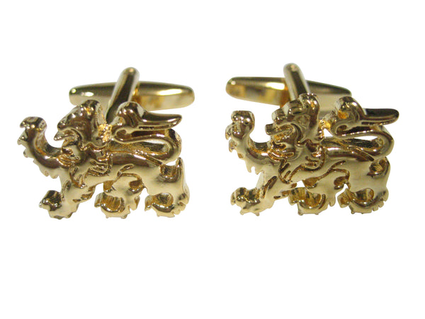 Gold Toned Shiny Scottish Heraldic Lion Cufflinks