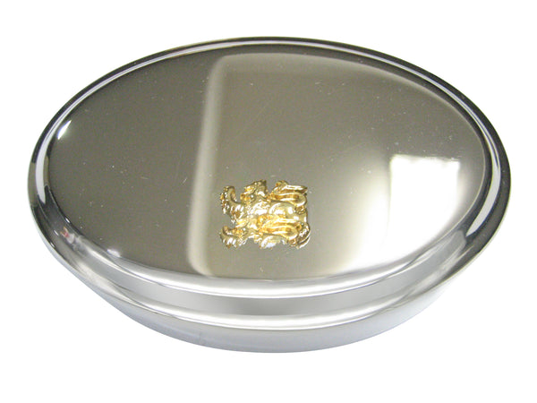 Gold Toned Shiny Scottish Heraldic Lion Oval Trinket Jewelry Box