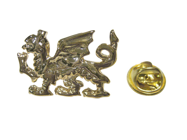 Gold Toned Shiny Welsh Dragon Lapel Pin