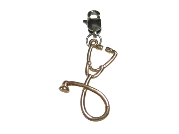 Gold Toned Vertical Medical Stethoscope Pendant Zipper Pull Charm