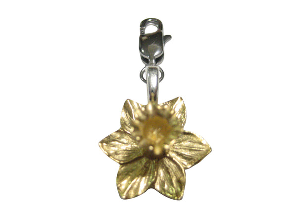 Gold Toned Welsh Daffodil Flower Pendant Zipper Pull Charm