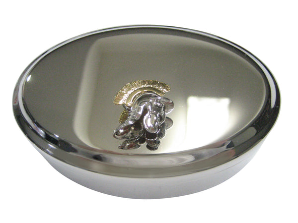 Gold Plumed Ancient Roman War Helmet Oval Trinket Jewelry Box