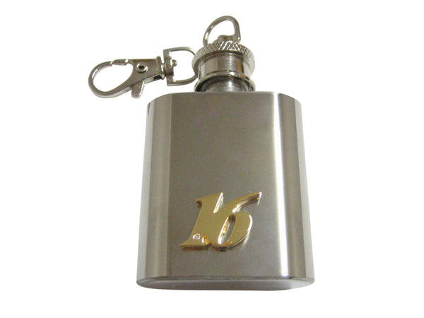 Gold Toned 16 Years 1 Oz. Stainless Steel Key Chain Flask