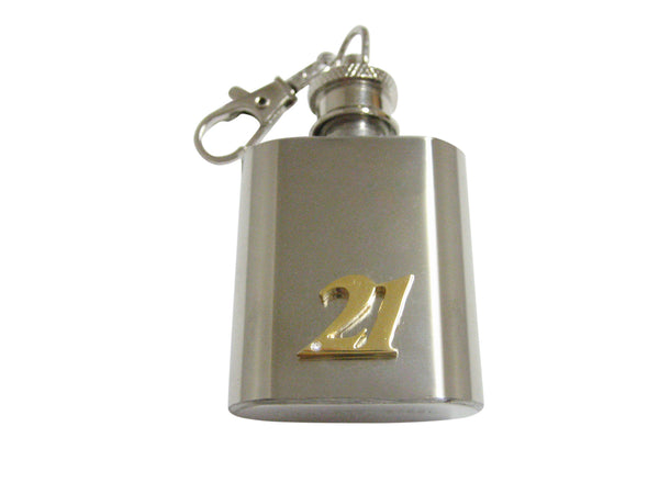 Gold Toned 21 Years 1 Oz. Stainless Steel Key Chain Flask