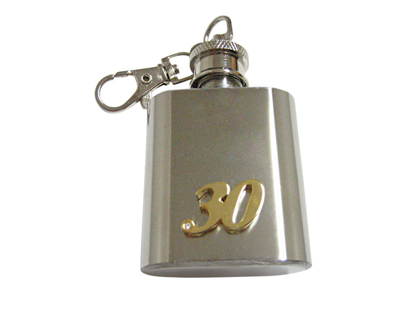 Gold Toned 30 Years 1 Oz. Stainless Steel Key Chain Flask