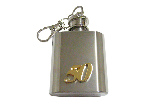 Gold Toned 50 Years 1 Oz. Stainless Steel Key Chain Flask