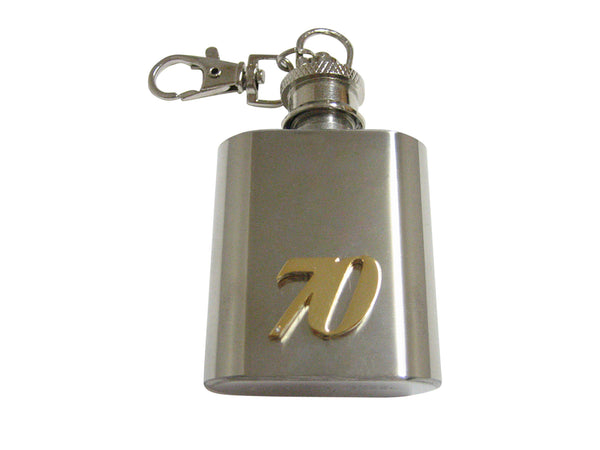 Gold Toned 70 Years 1 Oz. Stainless Steel Key Chain Flask