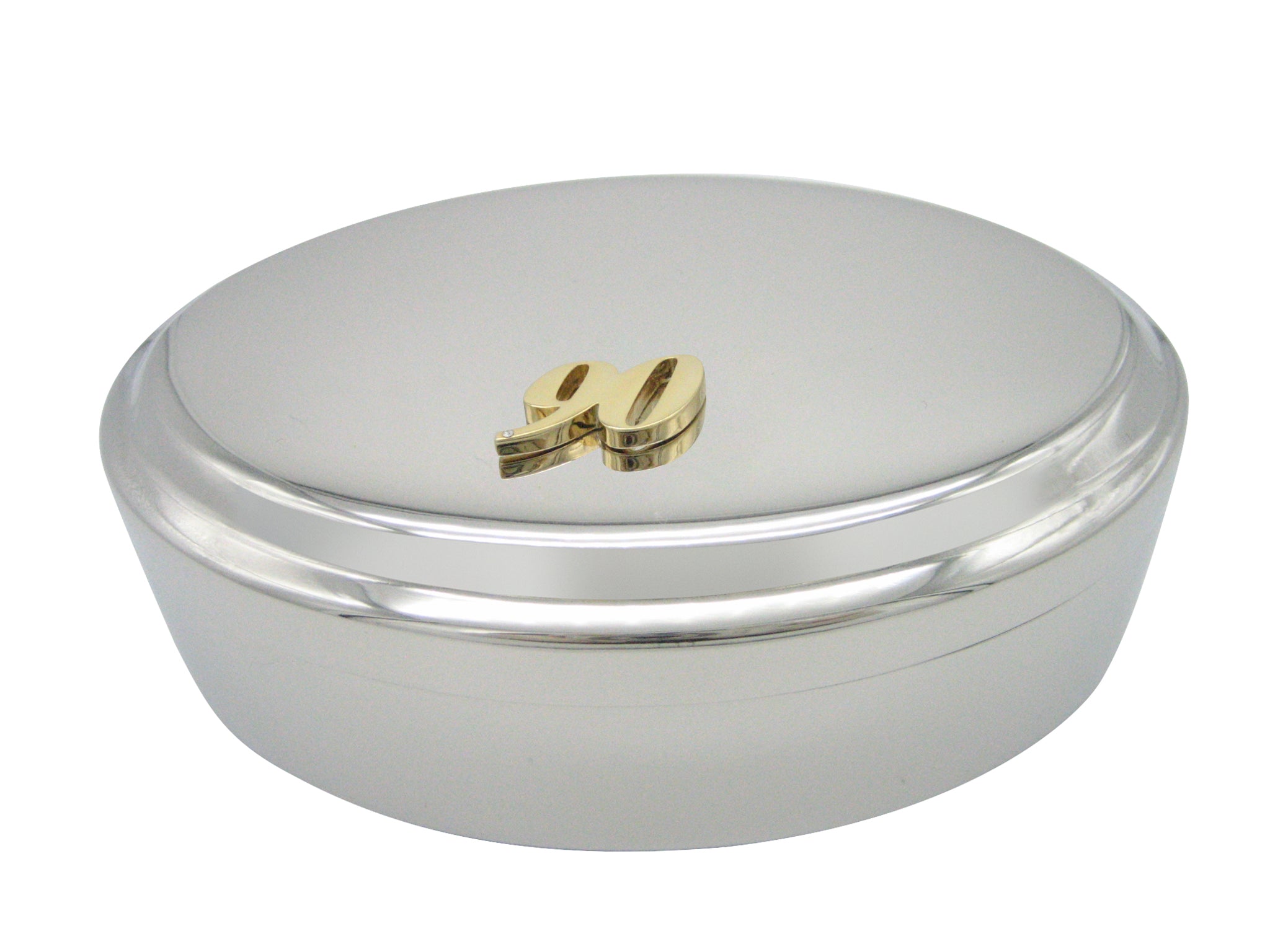 Gold Toned 90 Years Pendant Oval Trinket Jewelry Box