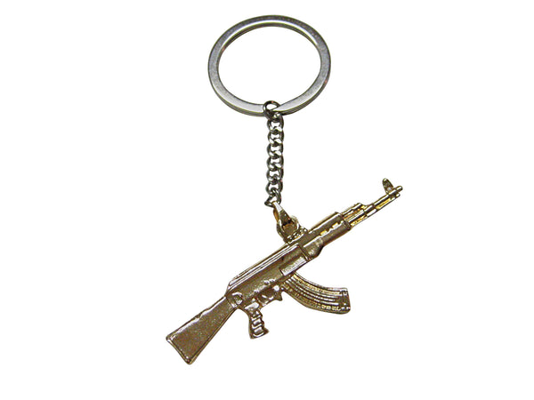 Gold Toned AK 47 Rifle Pendant Keychain