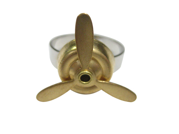Gold Toned Airplane Propeller Pendant Adjustable Size Fashion Ring
