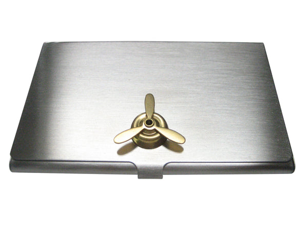 Gold Toned Airplane Propeller Pendant Business Card Holder