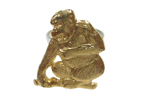 Gold Toned Angry Monkey Adjustable Size Fashion Ring