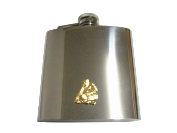 Gold Toned Angry Monkey Pendant 6 Oz. Stainless Steel Flask