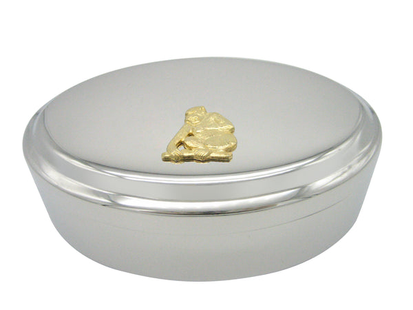 Gold Toned Angry Monkey Pendant Oval Trinket Jewelry Box
