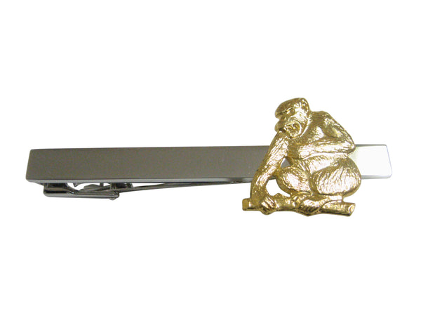 Gold Toned Angry Monkey Pendant Square Tie Clip
