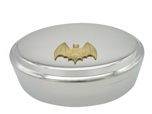 Gold Toned Bat Pendant Oval Trinket Jewelry Box