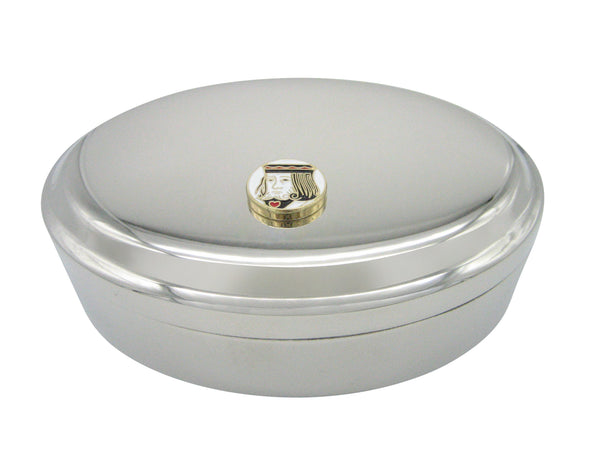 Gold Toned Card Face Pendant Oval Trinket Jewelry Box