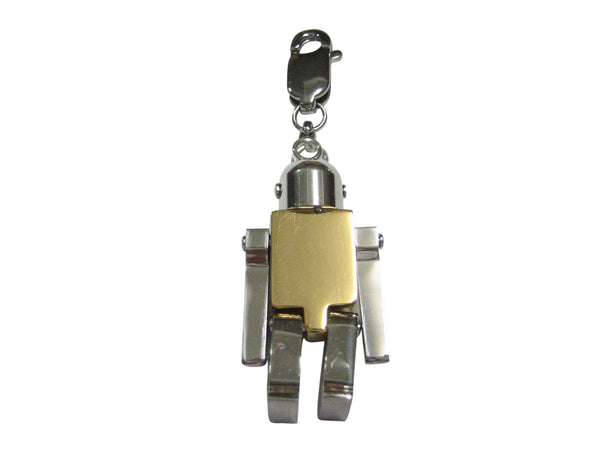 Gold Toned Chrome Robot Pendant Zipper Pull Charm