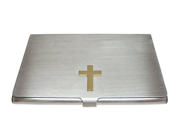 Gold Toned Classic Religious Cross Business Card Holder