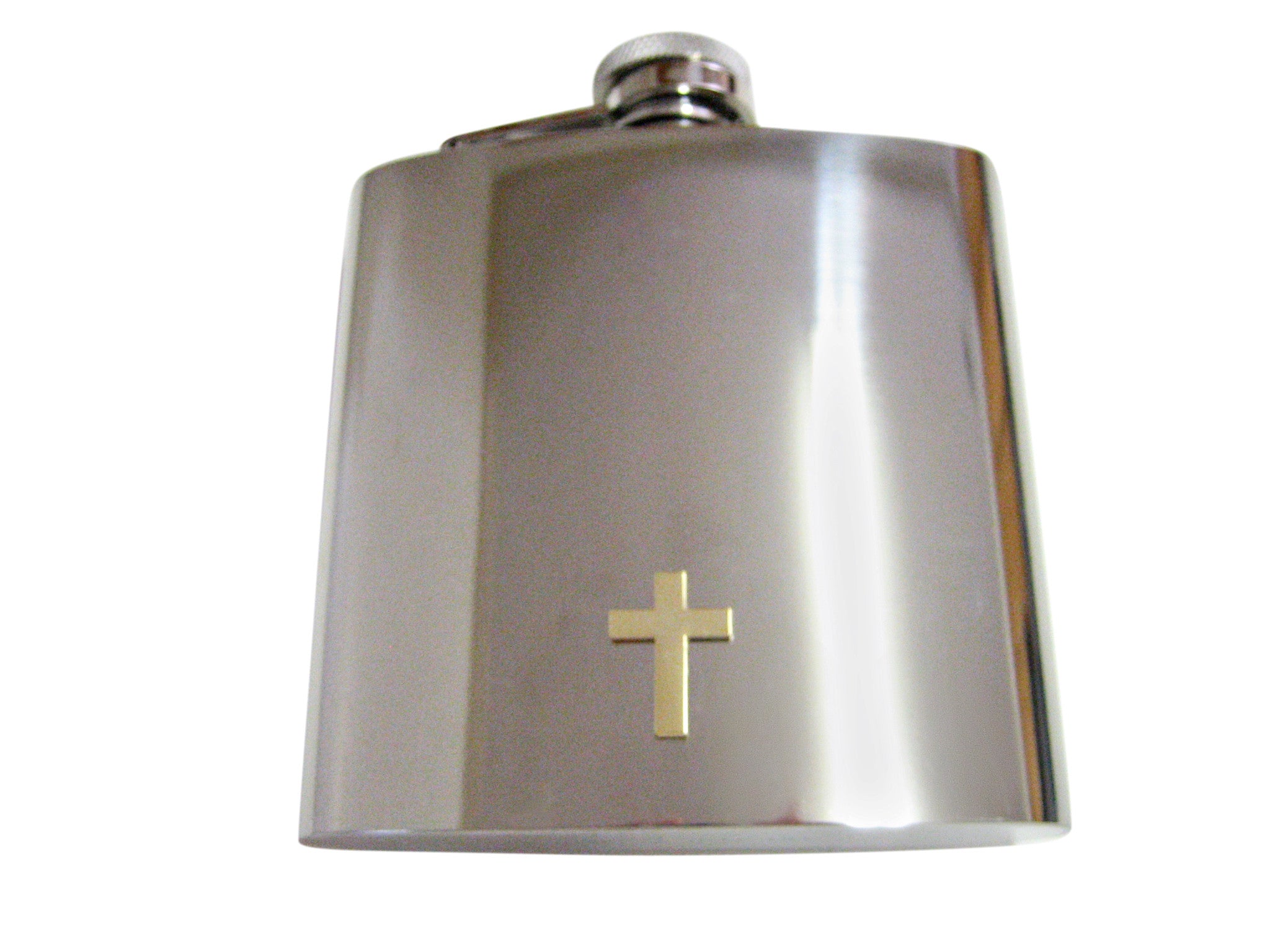 Gold Toned Classic Religious Cross 6 Oz. Stainless Steel Flask