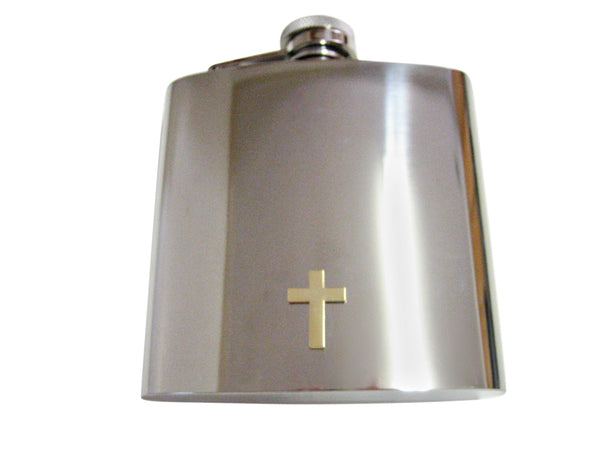 Gold Toned Classic Religious Cross 6 Oz. Stainless Steel Flask