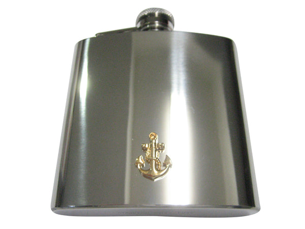 Gold Toned Detailed Nautical Anchor 6oz Flask
