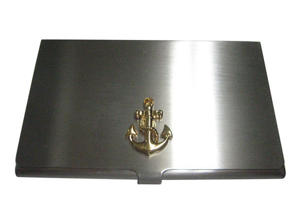 Gold Toned Detailed Nautical Anchor Business Card Holder