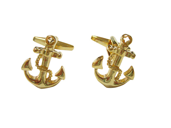 Gold Toned Detailed Nautical Anchor Cufflinks