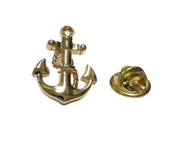 Gold Toned Detailed Nautical Anchor Lapel Pin