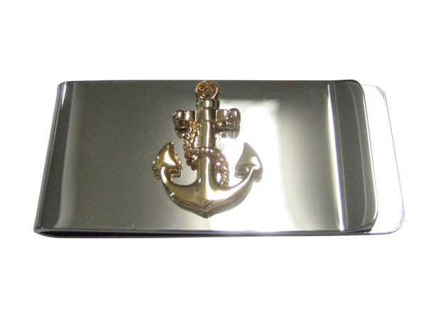 Gold Toned Detailed Nautical Anchor Money Clip