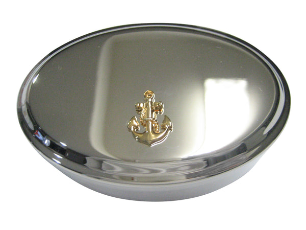 Gold Toned Detailed Nautical Anchor Oval Trinket Jewelry Box