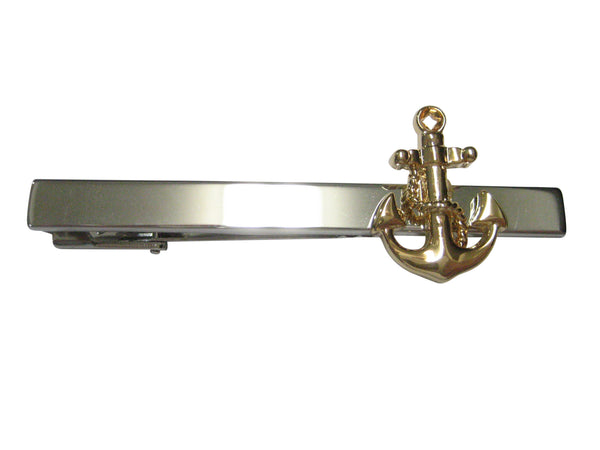 Gold Toned Detailed Nautical Anchor Tie Clip