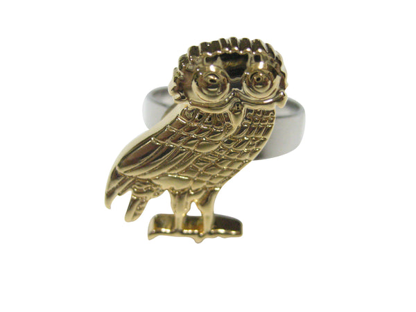 Gold Toned Detailed Owl of Athena Bird Adjustable Size Fashion Ring